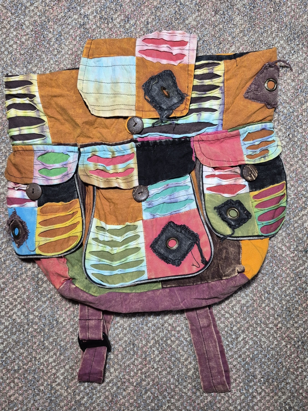 Colorful Patchwork Canvas Backpack — Multicolor Boho Style